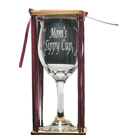 Mom's Sippy Cup Stemmed Wine Glass with Charm and Presentation Packaging