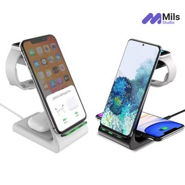3-in-1 Apple Fast Wireless Charging Dock Station (T3) (Black)