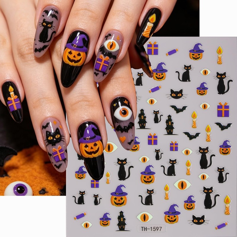 Halloween Nail Art Stickers 3D Self-Adhesive Halloween Nail Decorations