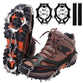 WIN.MAX Grödel Crampons, Ice Spikes, Shoe Claws with 19 Stainless Steel Teeth Spikes, Shoe Claws, Ice Spikes for Climbing, Mountaineering, Trekking, High Altitude, Winter, Outdoor (Red, L)