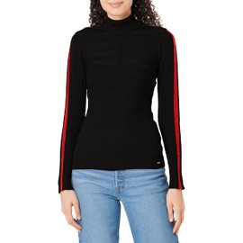 Morgan Women's Pull col roulé Bande Couleur Manche MENTOI Pullover Sweater, Black RED, TXS