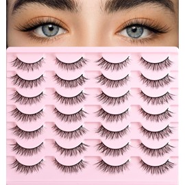 FenixLash False Eyelashes Natural Lashes Wispy Fake Eyelash Cat Eye Strip Lash Mink Lashes Pack Fluffy Eye Lashes Natural Look Short Cateye Lash Strips (Natural Wispy)