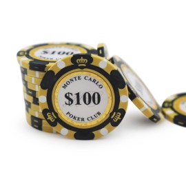 100 Monte Carlo Poker Club 14g Premium Clay Poker Chips - Black $100