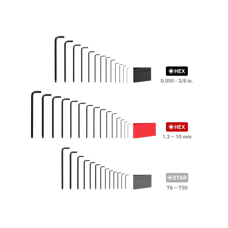 TEKTON Ball End Hex and Star L-Key Set with Holders,
