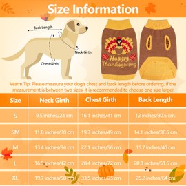 YUEPET Thanksgiving Dog Sweater with Turkey Pattern, Classic Knit Pullover Dog Clothes with Leash Hole Suitable for Medium Dogs (SM)