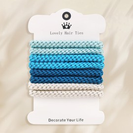 CLINTT 8 Pcs Elastic Hair Ties for Women & Girls, Cotton - Woven, Suitable for Curly or Thick Hair, Blue Series