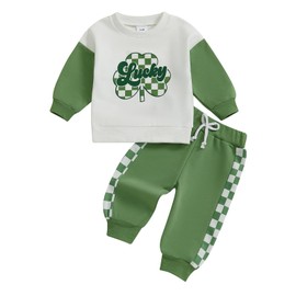 BemeyourBBs Toddler Baby Boy Fall Winter Clothes Funny Letter Long Sleeve Sweatshirt and Pants Set 2 Piece Sweatsuit Outfit (St Patricks Day Lucky, 12-18 Months)