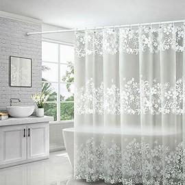 Bathroom Shower Curtain Liner, Heavy Duty Stall Shower Liner PVC Waterproof Clear 3D Bath Curtain for Home Farmhouse and Hotel, Shower Curtain Liner 72 x 72 Inches (Flower)