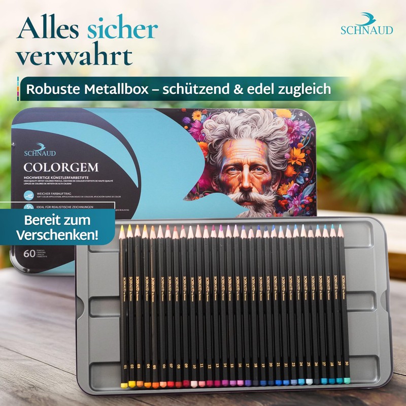 SCHNAUD Colorgem Colouring Pencils for Adults - 60 Colours Artist