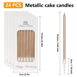 LFBEST 24 Stück Geburtstagskerzen Kuchen, Lange Dünne Cupcake Kerzen für Dekorative Geburtstag Hochzeit Party, Goldene Kerzen, Geburtstagskerzen für Torte, Kerzen Geburtstagskuchen(Champagne)