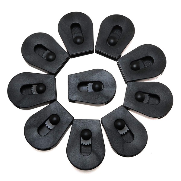 E-outstanding Wheeled Cord Lock Stopper 10PCS Black Paracord Cord Locks