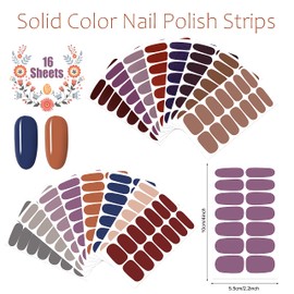 JERCLITY 224 Pieces 16 Sheets Dark Solid Color Nail Strips Stick On Nail Polish Strips Nail Wraps with Nail File Self-Adhesive Punk Retro Nail Stickers Full Nail Wraps for Women Girls Nail Art
