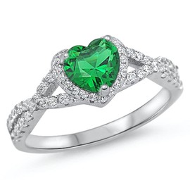 Simulated Emerald Infinity Knot Heart Promise Ring .925 Sterling Silver Band Size 10