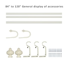 eTeckram 1" Curtain Rod with Albert Finials - 84" to 120", Weathered White