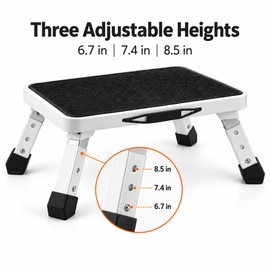 Adjustable 1-Step Stool for Reaching Shelves - Foldable Non-Slip Platform, 330 lb Capacity, No Armrest