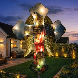 Guangxie Solar Cross Garden Stake 33.5in, Angel Wing Memorial Light with American Flag Design, IP65 Waterproof Outdoor Yard Decor for Cemetery Patio, Sympathy Gift