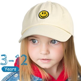 2PCS Kids Baseball Hat Toddler Girls Boys Embroidered Baseball Caps Adjustable Kid Sun hat Toddler Girl Smile Face Hats Age 3-12