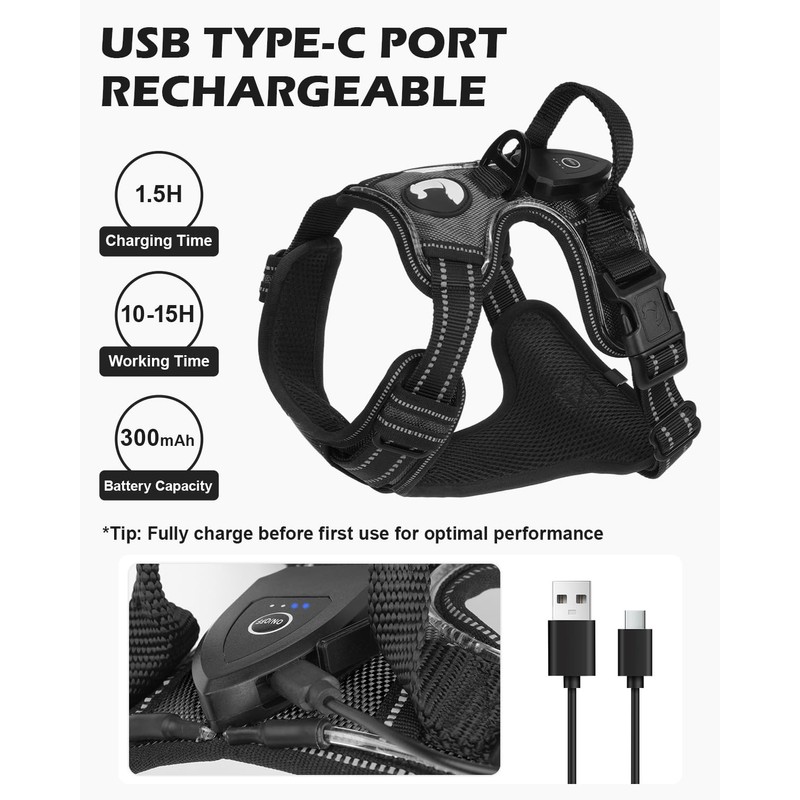 Joytale Light Up Dog Harness, No Pull Dog Harness USB