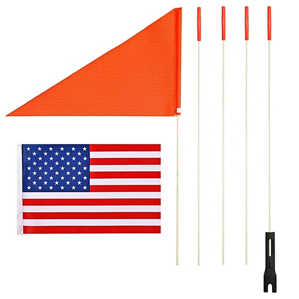 Bike Safety Flag/USA Flag Six Foot Heavy Duty Fiberglass Pole Polyester Full Color Tear-Resistant Waterproof Flag Orange Safety Flag Eagle Flag and American Flag