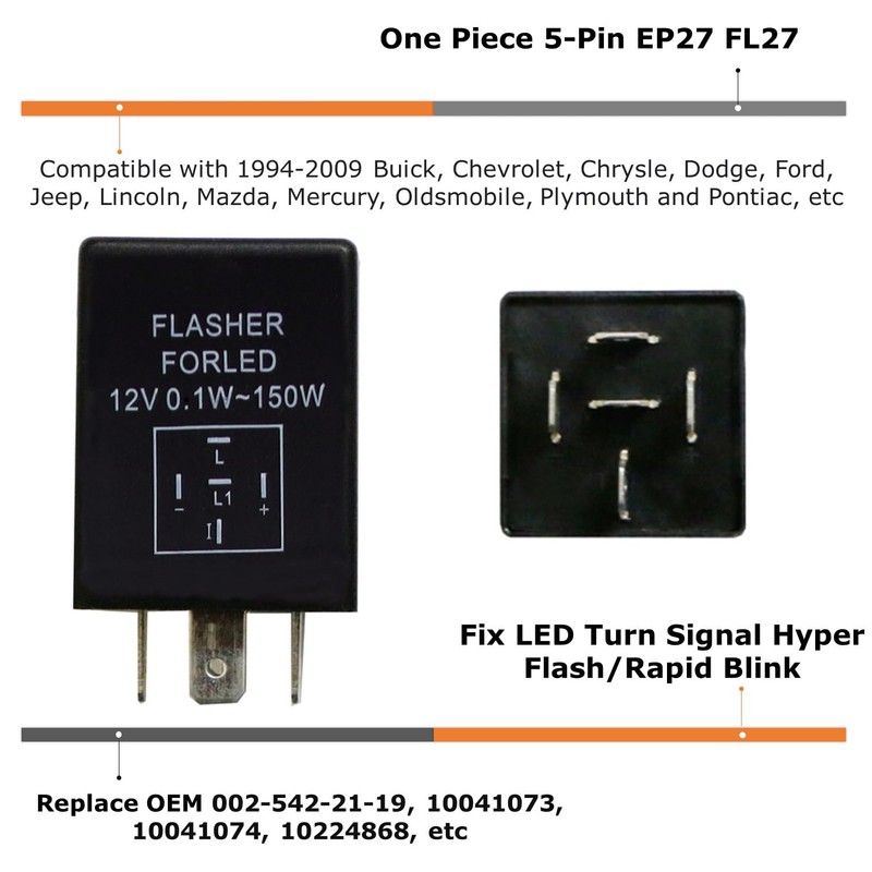 iJDMTOY 5-Pin EP27 FL27 Electronic LED Flasher Relay Fix As