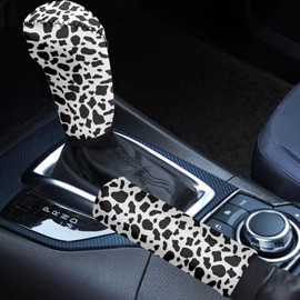 HUISEFOR Cow Print Car Gear Shift Knob Cover with Handbrake Cover Easy to Install Car Gear Shift Handle Level Stick Knob Covers Car Accessories Gift for Friends