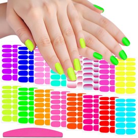 SILPECWEE 16 Sheets Fluorescence Nail Wraps for Women Self Adhesive Nail Polish Stickers Nail Polish Strips Stick on Nails Gel Nail Strips Fingernail Manicure Stickers with 1pc Nail File