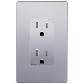 ENERLITES Elite Series Decorator Receptacle, Child Safe Tamper-Resistant Outlet, Self-Grounding, Residential Grade, 15A 125V, UL Listed, 61501-TR-SVWP, Silver with Wall Plate