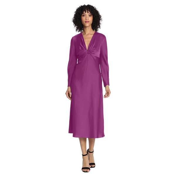 Maggy London Women's Twist V-Neck Bias Skirt Midi, Dark Purple