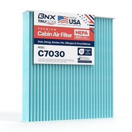 BNX TruFilter C7030 Filtro de aire de cabina, HEPA 99.97%, fabricado en Estados Unidos, compatible con Nissan: Altima, Maxima, Murano, Sentra; Infiniti: FX35, FX45, G35, G37, M45, Q45; Mitsubishi: