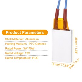 sourcing map 4 Pcs PTC Heating Element, AC DC 12V PTC Heating Plate Aluminum Shell Ceramics Polyimide Film Plate Heater 3W-75W 110C Insulated Constant Temperature Ceramic Thermostatic