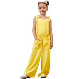 Mirawise Girls Romper Size 8 9 Outfits Jumpsuit Tie Strap Kid Sleeveless Yellow Wide leg Elastic Clothes Long Pant with Pocket