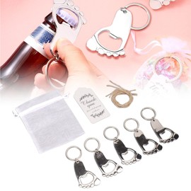Jeanoko 24 Sets Baby Footprint Key Ring Party Favors with Organza Bags Thanks Tags Rope Baby Kids Shower Favors for Baby Boys Girls Shower Party