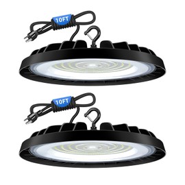 THECHAM IP66 200W High Bay Led Shop Lights, 5000K Daylight, 30000LM (Eqv. 850W MH/HPS), Plug & Play LED UFO Lights with 10ft Power Cord for Barn Warehouse Factory Garage, 2Pack