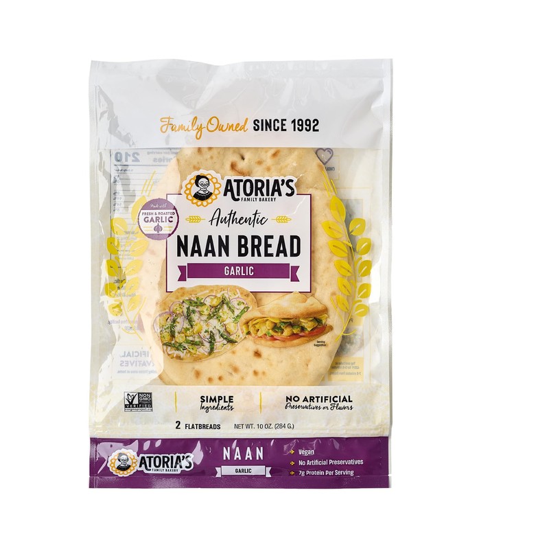 Atoria's Family Bakery Garlic Naan Flatbread 8 Pack | 16