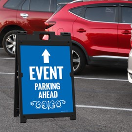 Event Parking Ahead With Up Arrow Sidewalk Sign Kit, 18x24 Inches, With A Frame Stand, Made in USA