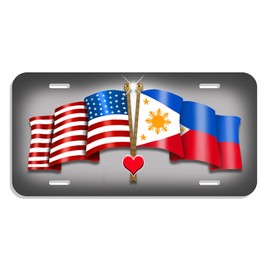 Philippine USA Unity Flags Auto License Plate Personalize Filipino American