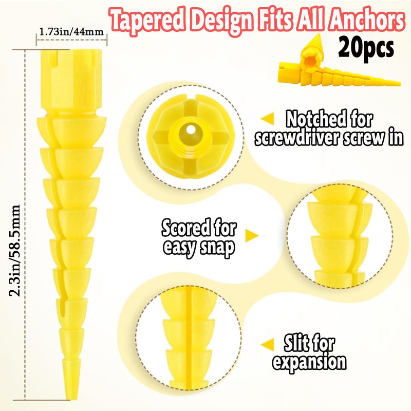 Haespot Yellow 20PCS Stripped Screw Hole Repair Anchor, Door Hinge