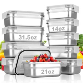 Cykorxicc 10 PC Square 304 Stainless Steel Food Containers with Lids, Airtight Bento Lunch Box, Metal Meal Prep Food Containers Reusable Stackable | Nestable Oven/Dishwsher/Freezer Safe