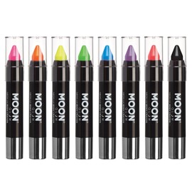 Moon Glow - Neon UV Make-Up Pen Body Chalk Colour Pencil for Face and Body - Pastel Set with 8 Colours - Glows Bright Under UV Lighting