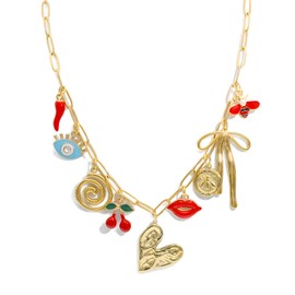 18K Paperclip Gold Chain Necklace Handmade DIY Sun Moon Star Pendant Charm Necklace Western Ocean Seaside Beach Gold Charm Necklace For Women (charm necklace 20)