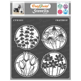 CrafTreat Flower Stencils for Painting on Wood, Canvas, Paper, Fabric, Floor, Wall and Tiles Flowers Negative - Size (15 x 15 cm) Reusable DIY Art Craft Stencils for Painting Flowers