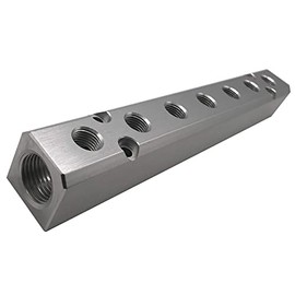 XMHF 7 Way Aluminum Alloy Pneumatic Manifold Air Distribution Block, 2x G1/2" Inlet, 2x G1/4" Outlet, Air Coupler Connector