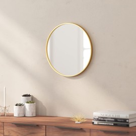 Taylor & Logan Julianne 16" Round Gold Metal Framed Wall Mirror - Large Accent Mirror for Bathroom, Vanity, Entryway, Dining Room, & Living Room