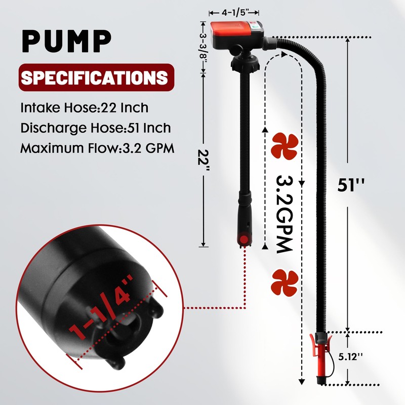 PUMPTOR Fuel Transfer Pump Battery Powered With Automatic Stop Nozzle: