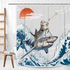 LKFBSC Funny Cute Cat Shower Curtains,Japan Cat Shark with Ocean