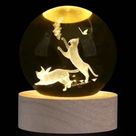 XIANNVXI 3D Cat Crystal Ball Paperweight Cat Gifts for Women Cat Gifts for Cat Lovers Cat Lamp Crystal Lamp Cat Ornament Paperweight Cat Lover Gifts Cute Bedroom Decor