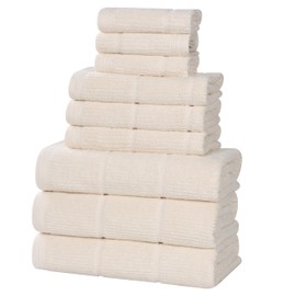 Superior Milo Smart Twist Viscose Cotton Blend Medium Weight Towels, for Guest Bath,V Bathroom, Spa, Quick Dry, Ultra-Soft Towels, Bath Essentials, Ribbed Design, 9 Piece Assorted Towel Set, Ivory