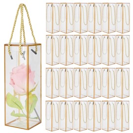 TSAZZZ 2.7×2.7×8.2Inch 24pcs Clear Gift Boxes Cupcake Boxes Small Wedding Favors Cookie Boxes Gift Bags For Party Golden