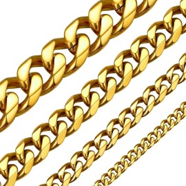 Cadoline 316L Stainless Steel Men's Jewellery 3mm 20 Inch Gold Link Curb Chain Necklace