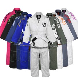 Zafco Sports Brazilian Jiu Jitsu, Kids Jiu Jitsu Gi Children BJJ Gi Grappling Kimonos Lightweight White Belt (White/Black, K1)